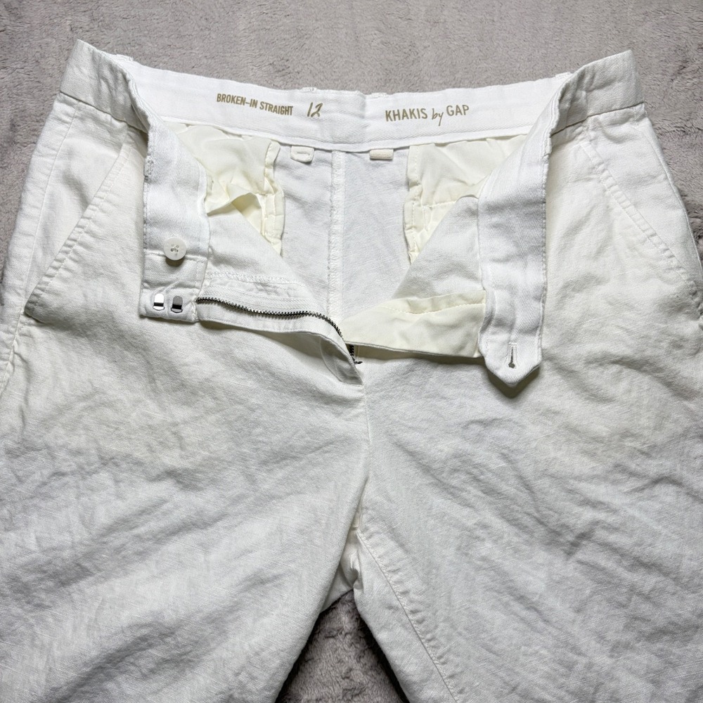 Gap Broken-In Straight Pants Womens 12 White Linen Cotton Cropped Preppy Coastal - Picture 2 of 12
